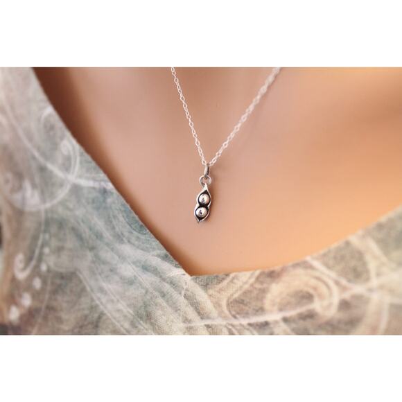 Sterling Silver Two Peas in a Pod Charm Necklace - Picture 1 of 3